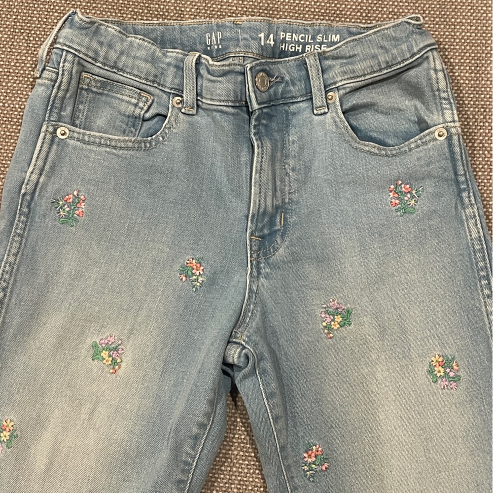 Gap Kids Embroidered Floral Jeans Size 14 - Picture 3 of 5